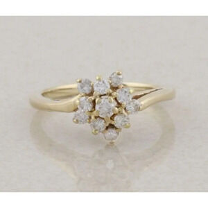14k Yellow Gold Diamond Cluster Flower Ring Size 6 1/2